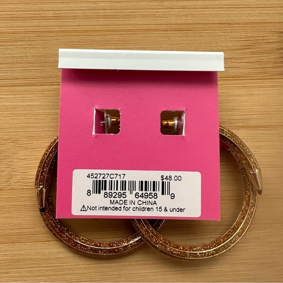 Betsey Johnson Book Smart Gold Tone Glitter Enamel Pencil Hoop Earrings NWT - Picture 5 of 5